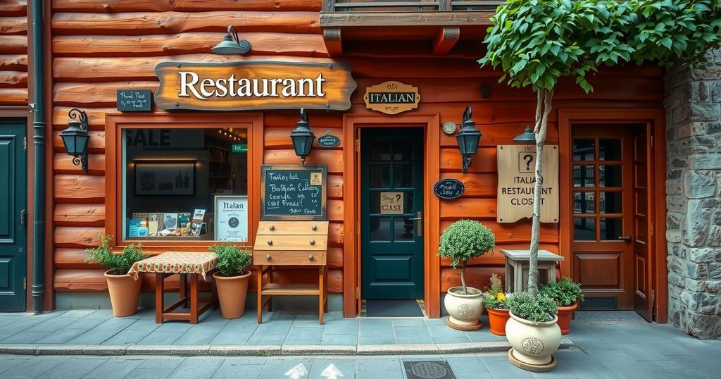 Ristorante italiano chiuso a Miami Beach con atmosfera nostalgica e colori caldi.