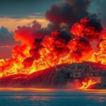 Un paesaggio di Sardegna in fiamme, evidenziando le criticità dell'emergenza incendio.