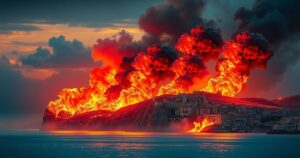 Un paesaggio di Sardegna in fiamme, evidenziando le criticità dell'emergenza incendio.