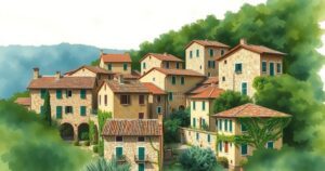Villages in Sardinia with green landscapes and historic buildings for sustainable tourism.
