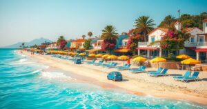 Isola con spiagge e ristoranti affollati, prezzi gonfiati, atmosfera turistica affascinante