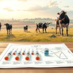 Vaccine distribution plan for cattle with a pastoral landscape, highlighting veterinary health actions in agriculture.